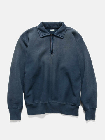 Flat shot of the A.PRESSE Vintage Half Zip Sweatshirt in Blue