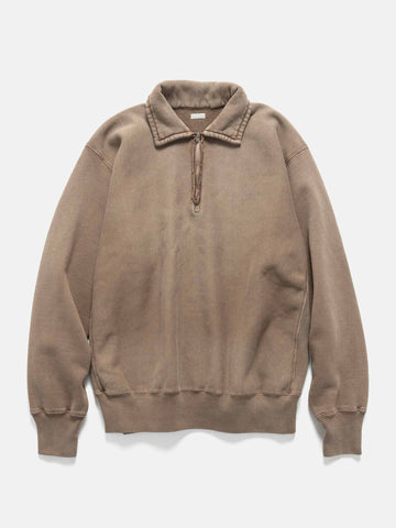 Flat shot of the A.PRESSE Vintage Half Zip Sweatshirt in Brown
