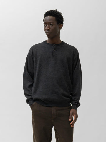 A.PRESSE Wool Knit Henley Neck Sweater Charcoal, Henley