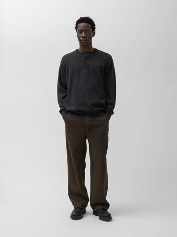 A.PRESSE Wool Knit Henley Neck Sweater Charcoal, Henley