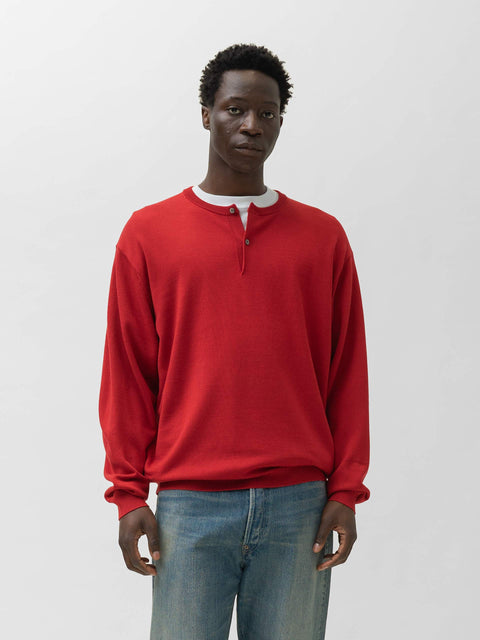 A.PRESSE Wool Knit Henley Neck Sweater Red, Henley