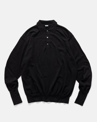 A.PRESSE Wool Knit L/S Polo Shirts Black, Shirts
