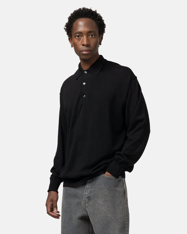 A.PRESSE Wool Knit L/S Polo Shirts Black, Shirts