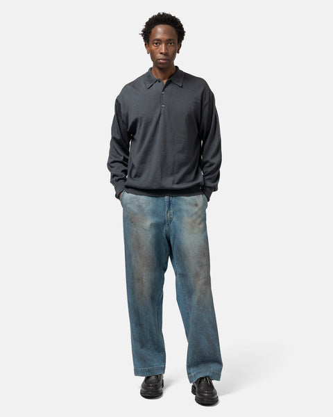 A.PRESSE Wool Knit L/S Polo Shirts Gray, Shirts