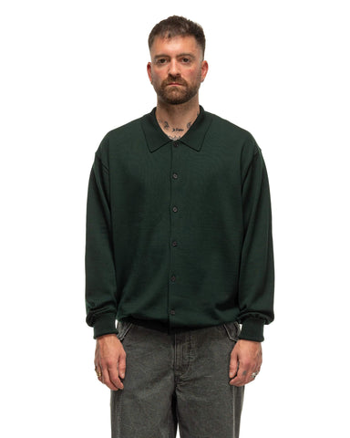 A.PRESSE Wool Knit Polo Collar Cardigan Green, Sweaters