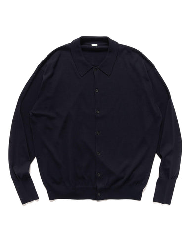 A.PRESSE Wool Knit Polo Collar Cardigan Navy, Sweaters