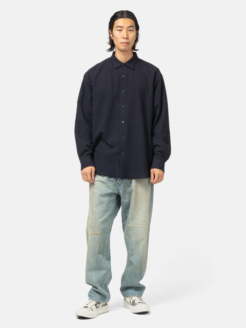 A.PRESSE Wool Regular Collar Shirt Navy, Shirts