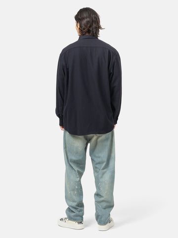 A.PRESSE Wool Regular Collar Shirt Navy, Shirts