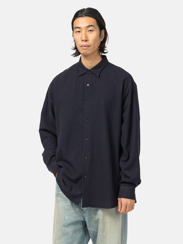 A.PRESSE Wool Regular Collar Shirt Navy, Shirts