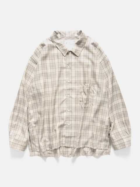 ANCELLM Aging Rayon Check Shirt Beige, Shirts