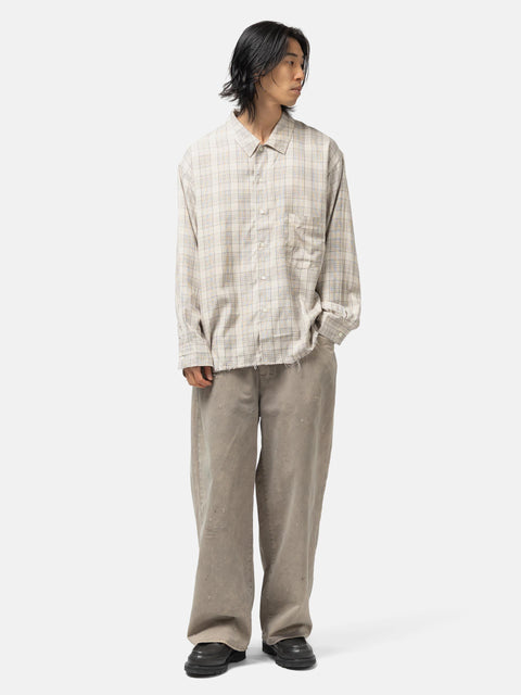 ANCELLM Aging Rayon Check Shirt Beige, Shirts