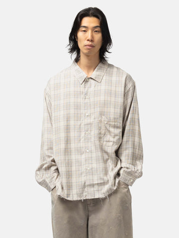 ANCELLM Aging Rayon Check Shirt Beige, Shirts