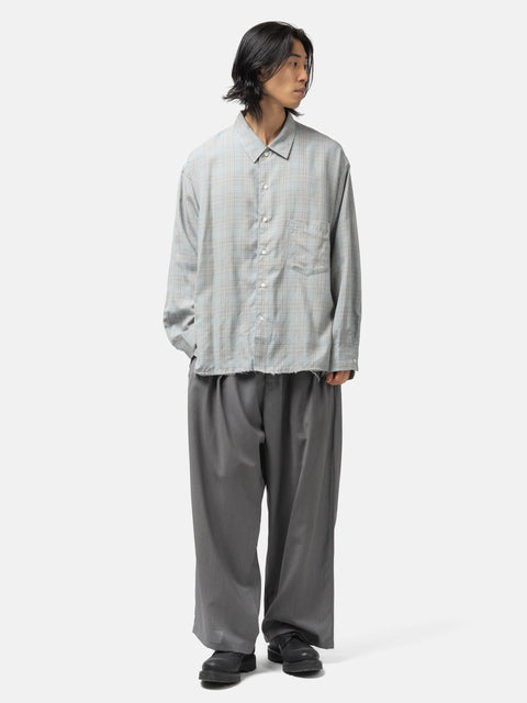 ANCELLM Aging Rayon Check Shirt Blue, Shirts