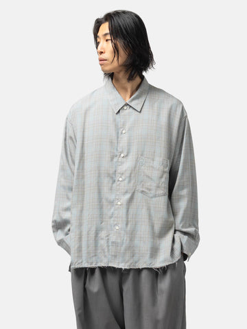 ANCELLM Aging Rayon Check Shirt Blue, Shirts