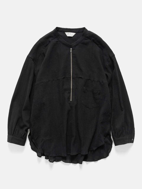 ANCELLM Striped Crepe Half Zip Shirt Black, Shirts