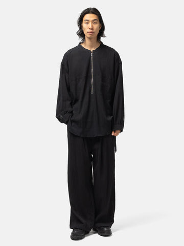 ANCELLM Striped Crepe Half Zip Shirt Black, Shirts