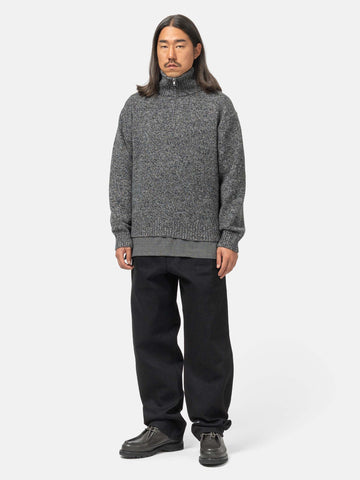 ATON Half Zip Sweater Lambs Wool Charcoal Moku, Sweaters