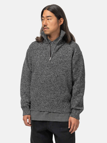 ATON Half Zip Sweater Lambs Wool Charcoal Moku, Sweaters