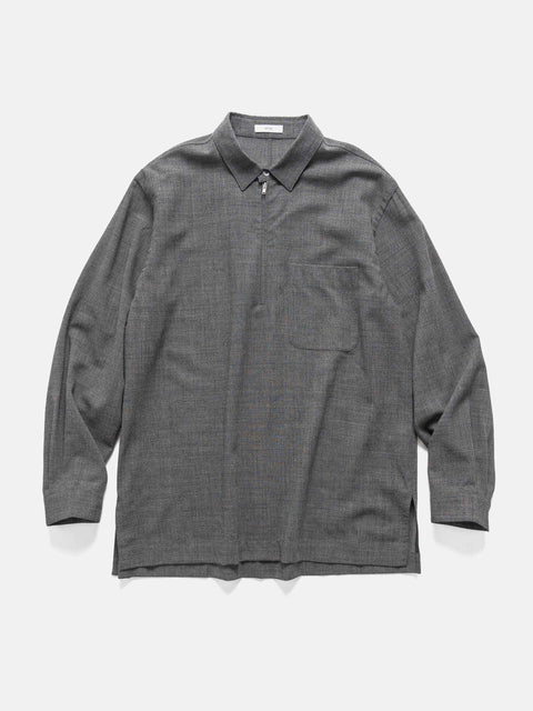 ATON Zip-Up Shirt Twist Wool Washer Charcoal Moku, Shirts
