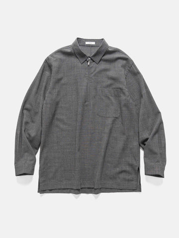 ATON Zip-Up Shirt Twist Wool Washer Charcoal Moku, Shirts