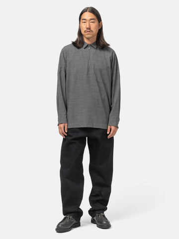 ATON Zip-Up Shirt Twist Wool Washer Charcoal Moku, Shirts