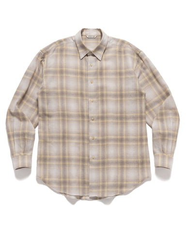 AURALEE Airy Wool Check Shirt Yellow Gray Check, Shirts