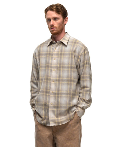 AURALEE Airy Wool Check Shirt Yellow Gray Check, Shirts