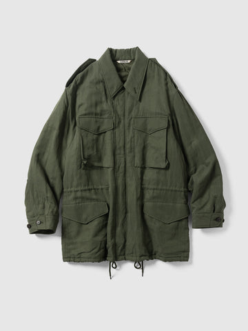 AURALEE Brushed Silk Linen Satin Padded Military Blouson Olive, Coats