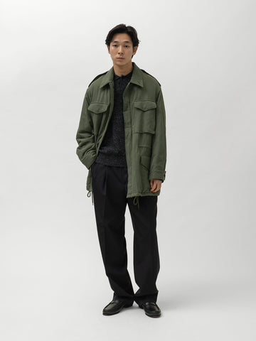 AURALEE Brushed Silk Linen Satin Padded Military Blouson Olive, Coats