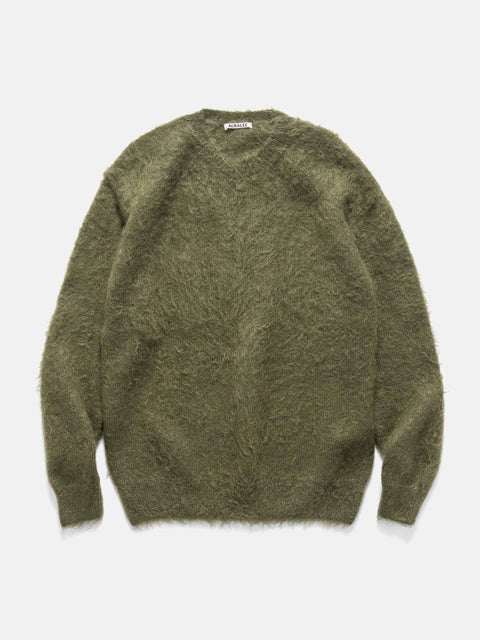 AURALEE Brushed Super Kid Mohair Knit P/O Olive, Sweaters