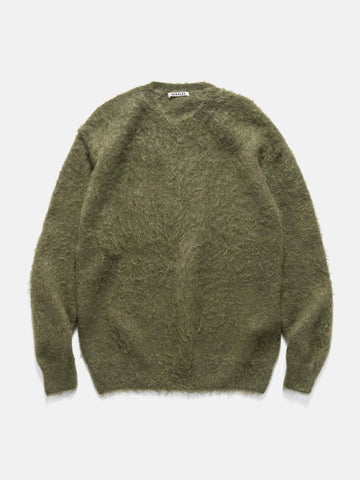 AURALEE Brushed Super Kid Mohair Knit P/O Olive, Sweaters