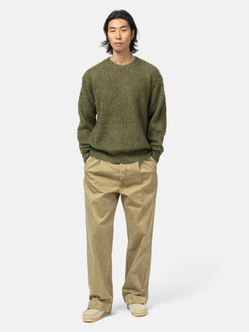 AURALEE Brushed Super Kid Mohair Knit P/O Olive, Sweaters