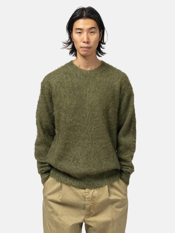 AURALEE Brushed Super Kid Mohair Knit P/O Olive, Sweaters
