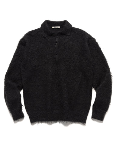 AURALEE Brushed Super Kid Mohair Knit Polo Ink Black, Shirts