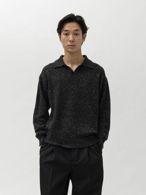 AURALEE Cashmere Nep Knit Polo Mix Black, Sweaters