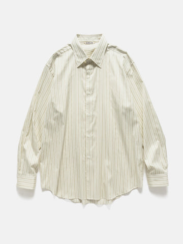 AURALEE Cotton Silk Stripe Shirt Ivory Stripe, Shirts