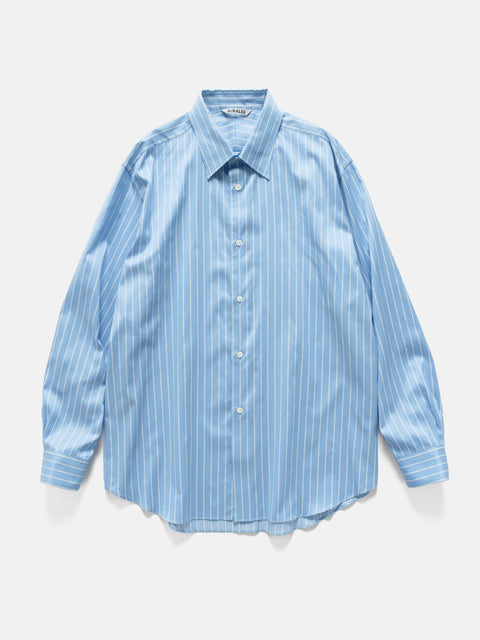 AURALEE Cotton Silk Stripe Shirt Sax Blue Stripe, Shirts