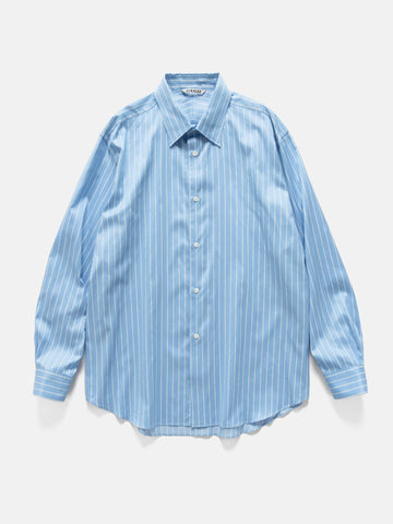 AURALEE Cotton Silk Stripe Shirt Sax Blue Stripe, Shirts