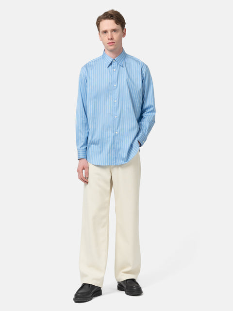 AURALEE Cotton Silk Stripe Shirt Sax Blue Stripe, Shirts