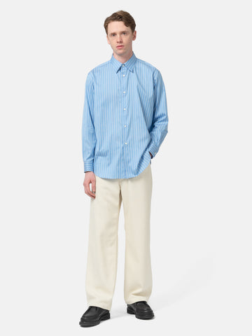 AURALEE Cotton Silk Stripe Shirt Sax Blue Stripe, Shirts