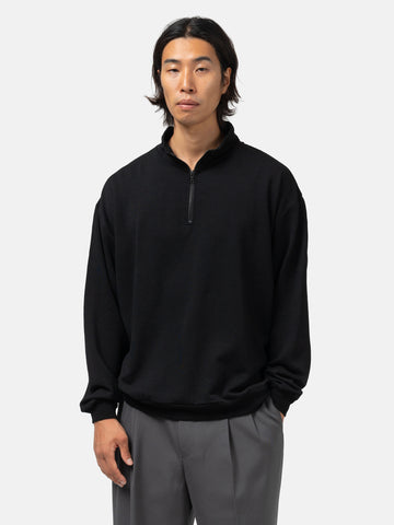 AURALEE Light Wool Sweat Half Zip P/O Black, Sweaters