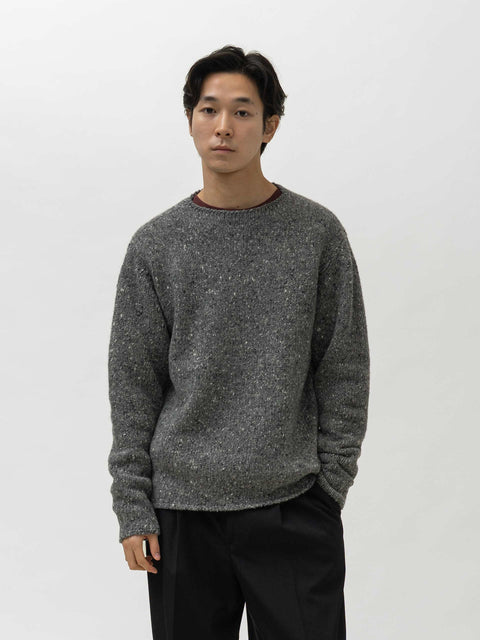 AURALEE Low-Gauge Homespun Tweed Knit P/O Top Charcoal, Sweaters