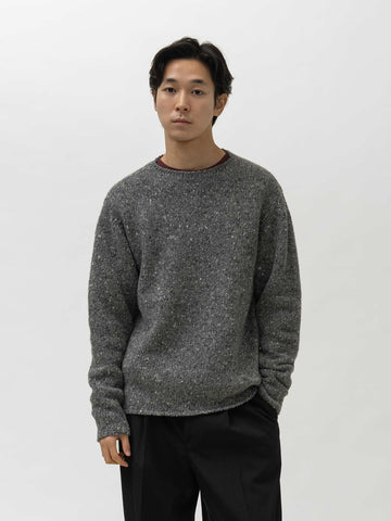 AURALEE Low-Gauge Homespun Tweed Knit P/O Top Charcoal, Sweaters