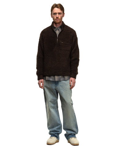 AURALEE Merino Wool Boa Knit Half Zip P/O Dark Brown, Shirts