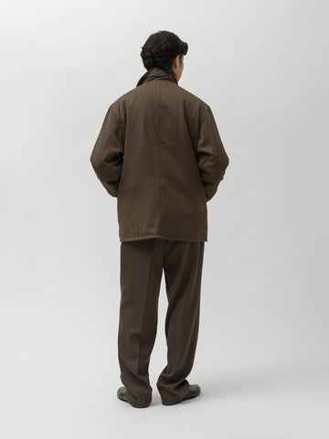 AURALEE Reversible Wool Twisted Twill / Lamb Leather Half Coat Brown Chambray x Black, Coats