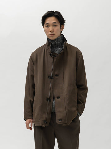 AURALEE Reversible Wool Twisted Twill / Lamb Leather Half Coat Brown Chambray x Black, Coats