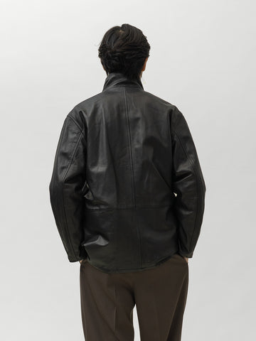 AURALEE Reversible Wool Twisted Twill / Lamb Leather Half Coat Brown Chambray x Black, Coats