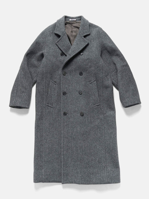 AURALEE Shetland Wool Double Cloth Coat Grey Herringbone, Coats