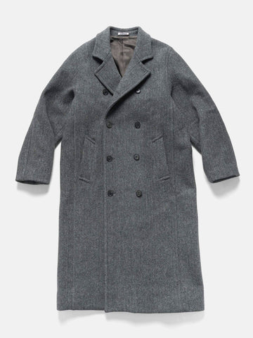 AURALEE Shetland Wool Double Cloth Coat Grey Herringbone, Coats