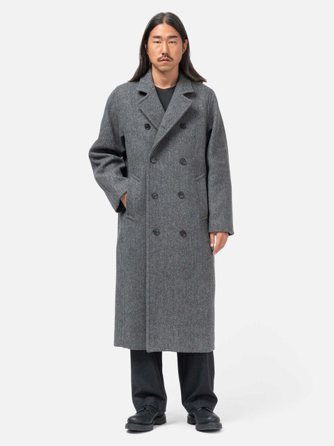 AURALEE Shetland Wool Double Cloth Coat Grey Herringbone, Coats